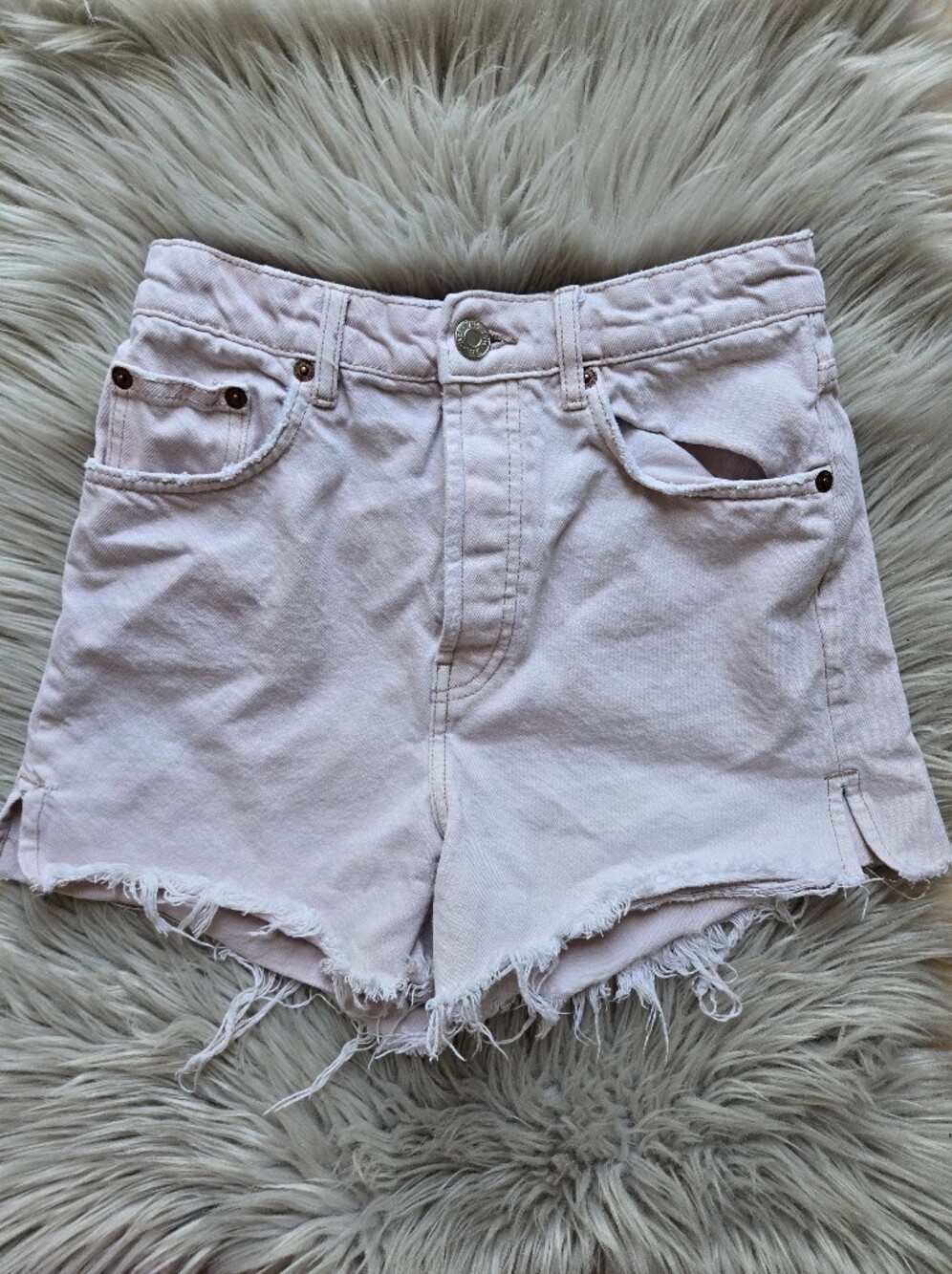 Zara Womens Light Pink Denim Frayed Hem Shorts